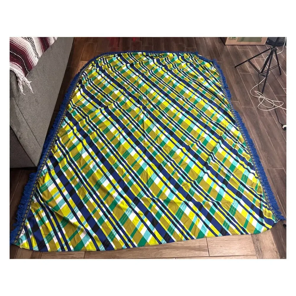 Blue‎ Green Bed Coverlet Sheet with Fringe 73